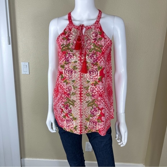 Savanna Jane Sz S  Bandana Red Bohemian Embroidered Floral Sleeveless Tank Top - Picture 3 of 12